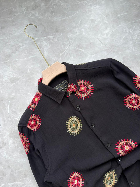BLACK CIRCLE IMPORTED EMBROIDERY SHIRT
