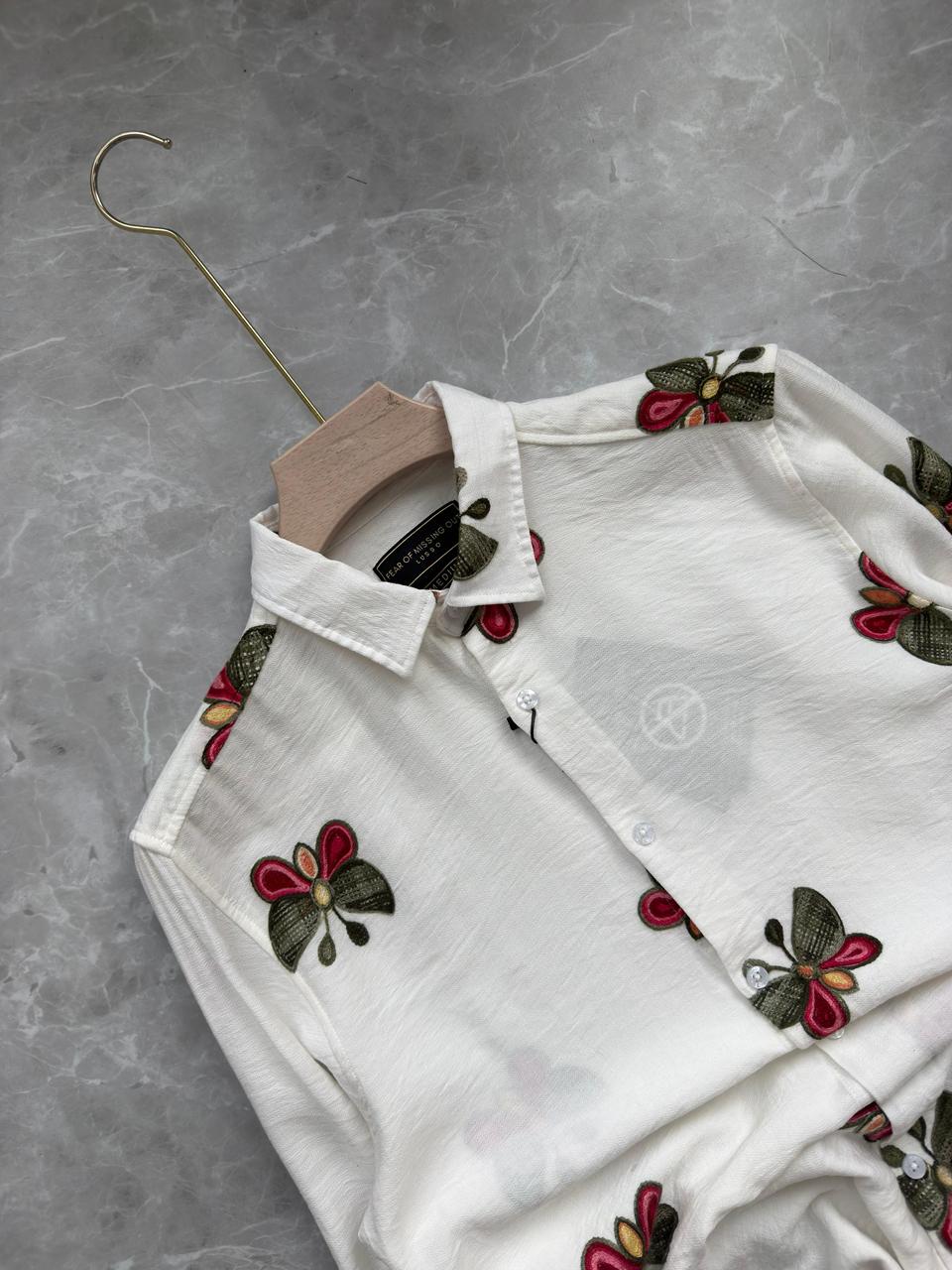 WHITE BUTTERFLY  IMPORTED EMBROIDERY SHIRT