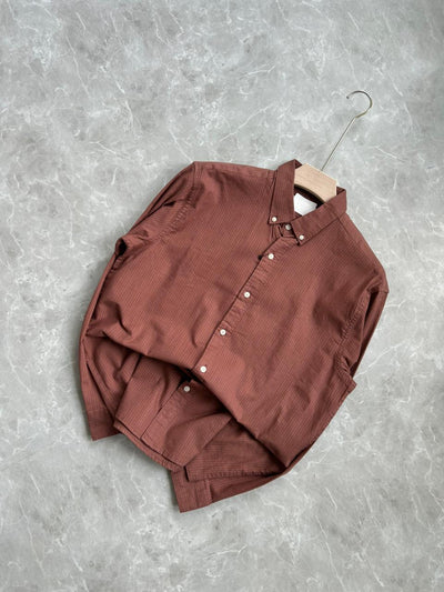 BURGANDY LINEN STRIPS SHIRT