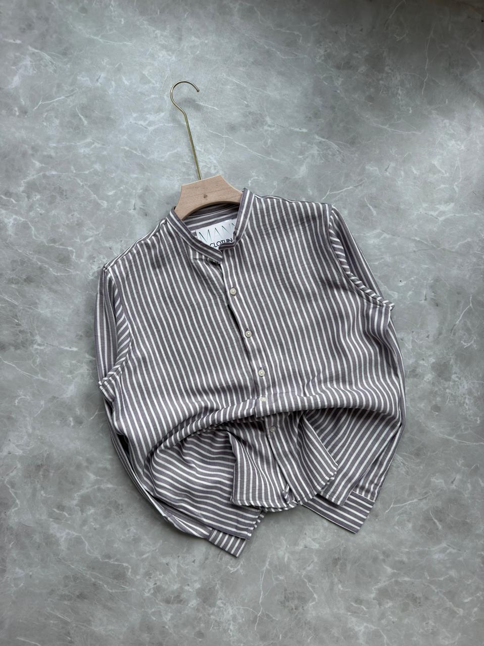 LAVENDER IMPORTED STRIPES MANDRIAN COLLAR SHIRT