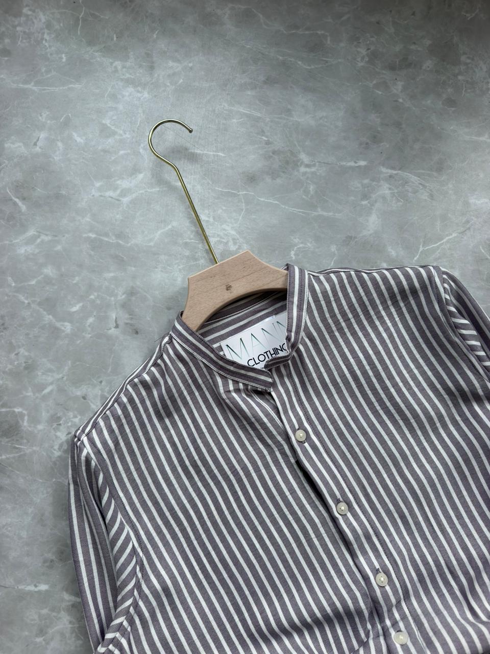 LAVENDER IMPORTED STRIPES MANDRIAN COLLAR SHIRT