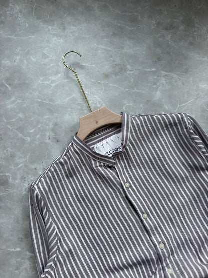 LAVENDER IMPORTED STRIPES MANDRIAN COLLAR SHIRT
