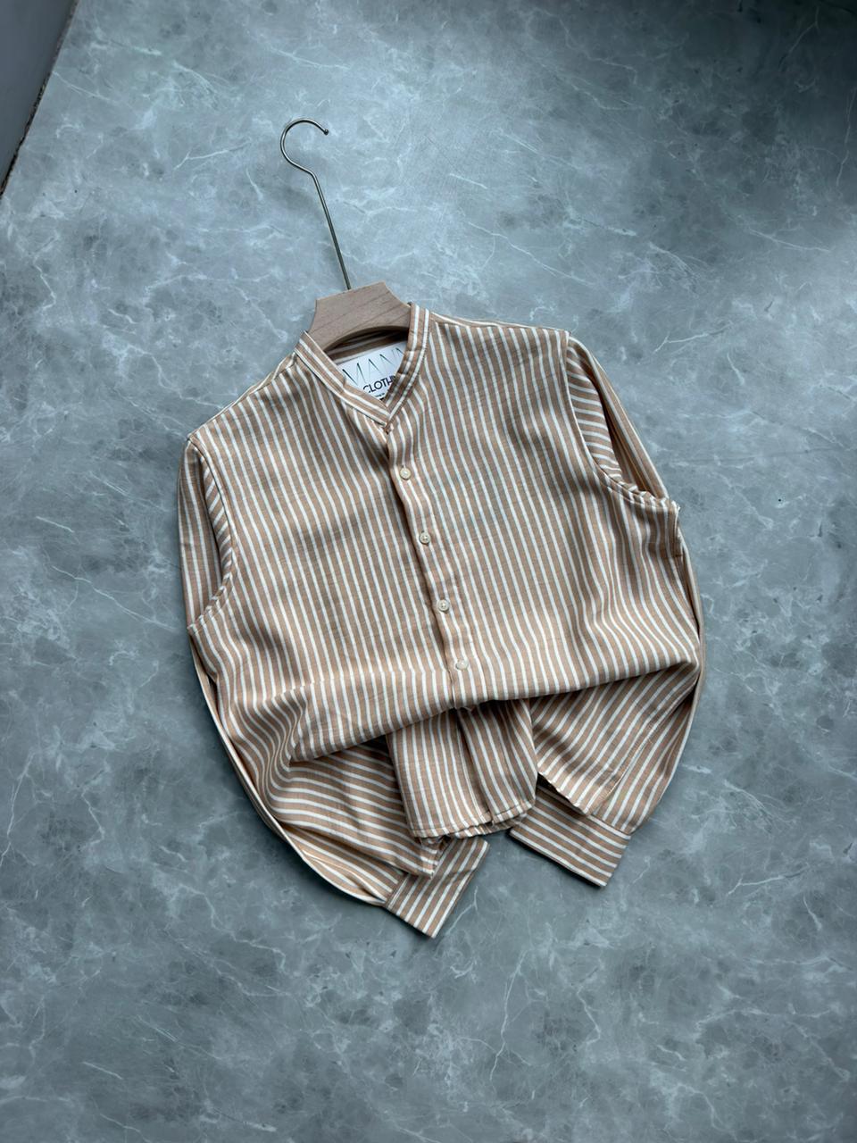 ORANGE IMPORTED STRIPES MANDRIAN COLLAR SHIRT