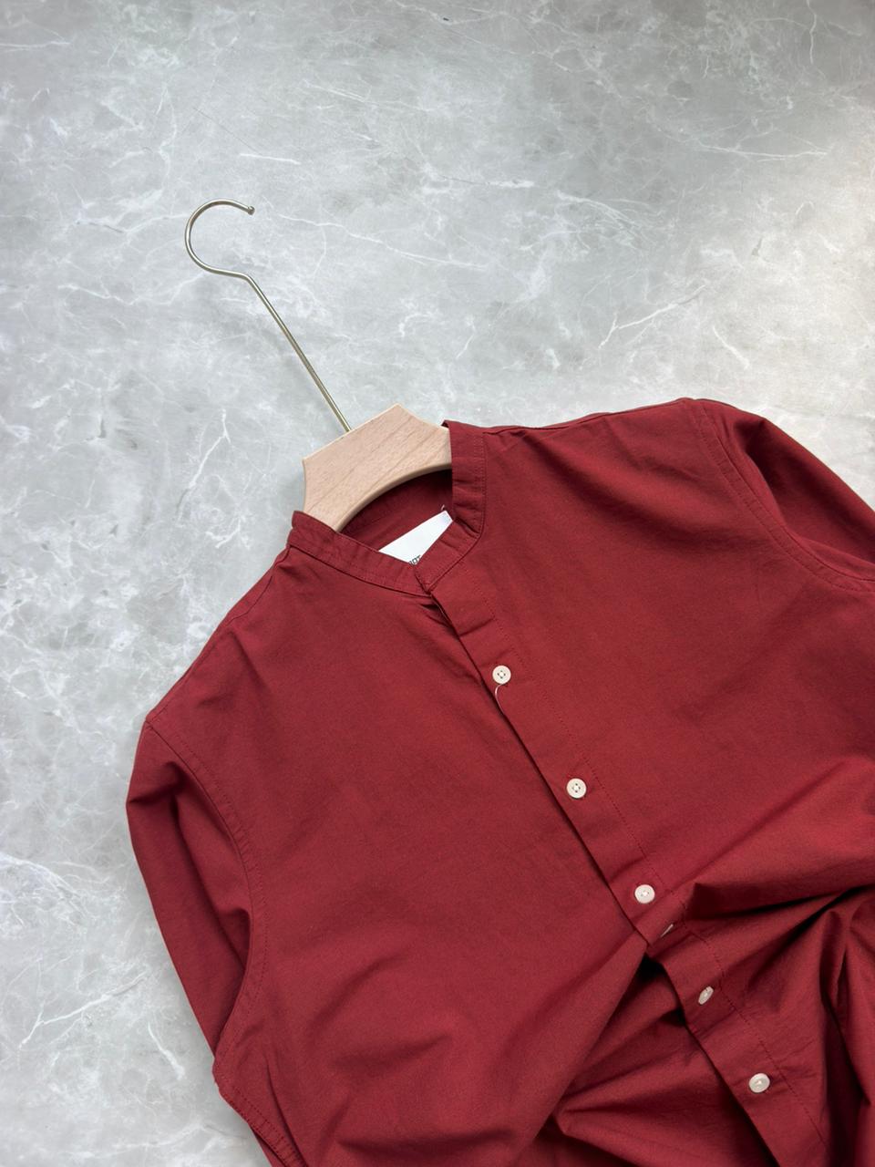 BURANDY LINEN COTTON MANDRIAN COLLAR SHIRT