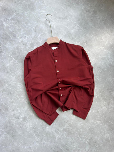 BURANDY LINEN COTTON MANDRIAN COLLAR SHIRT
