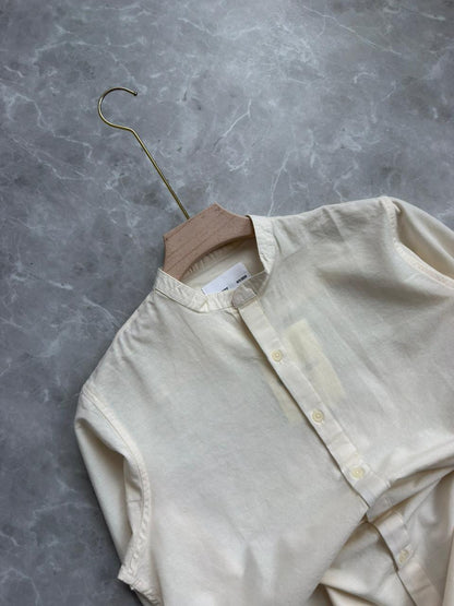 CREAM LINEN COTTON MANDRIAN COLLAR SHIRT