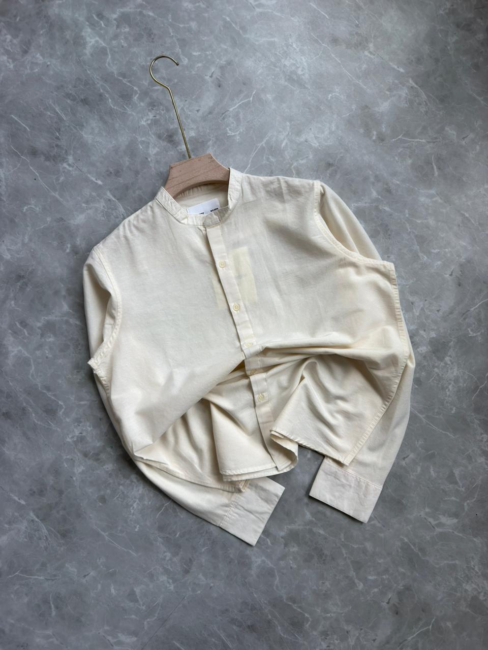 CREAM LINEN COTTON MANDRIAN COLLAR SHIRT