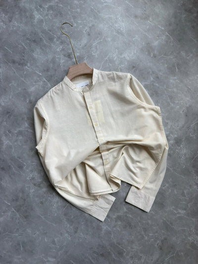 CREAM LINEN COTTON MANDRIAN COLLAR SHIRT