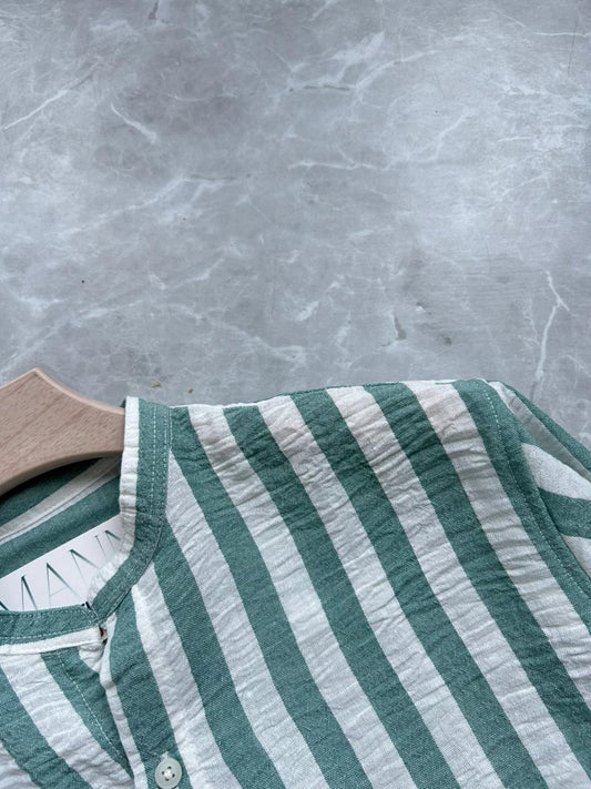 GREEN STRIPES IMPORTED MANDRIAN COLLAR SHIRT