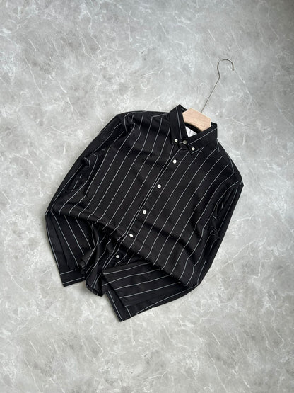 BLACK IMPORTED LINEN STRIPES SHIRT