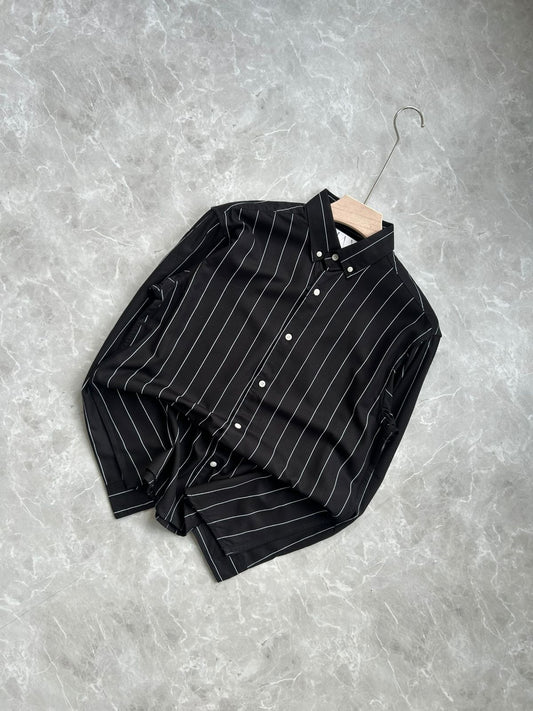 BLACK IMPORTED LINEN STRIPES SHIRT