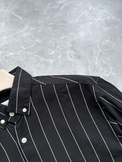 BLACK IMPORTED LINEN STRIPES SHIRT