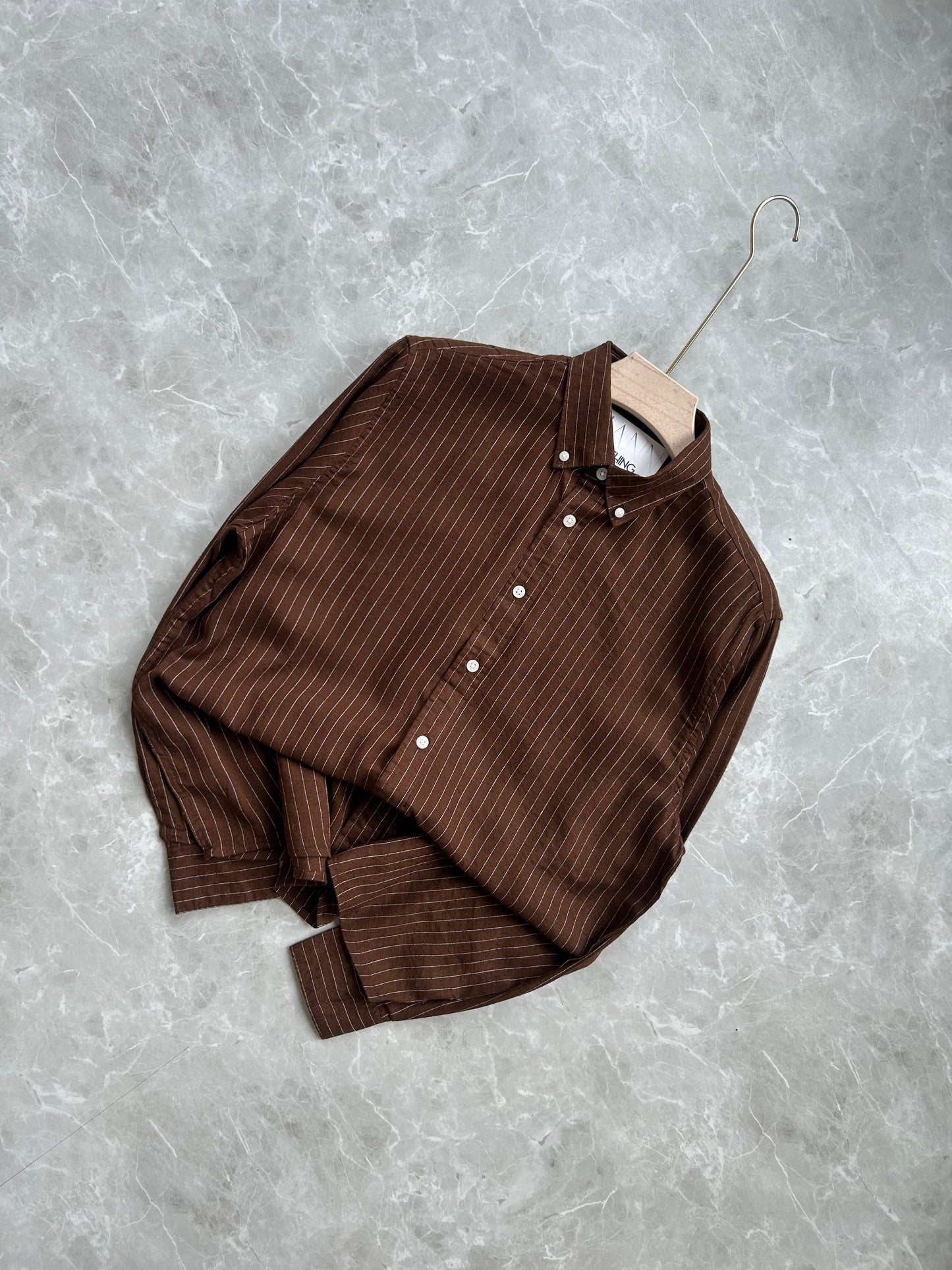BROWN LINEN STRIPES SHIRT