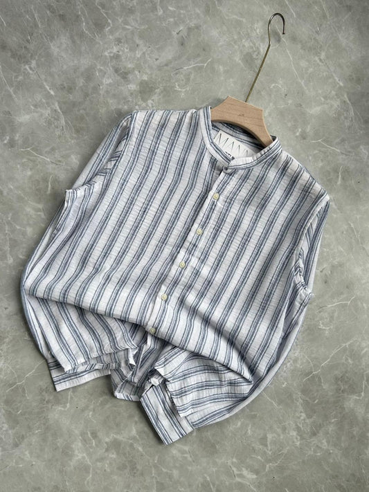 IMPORTED CRUSSHED MANDRIAN COLLAR SHIRT