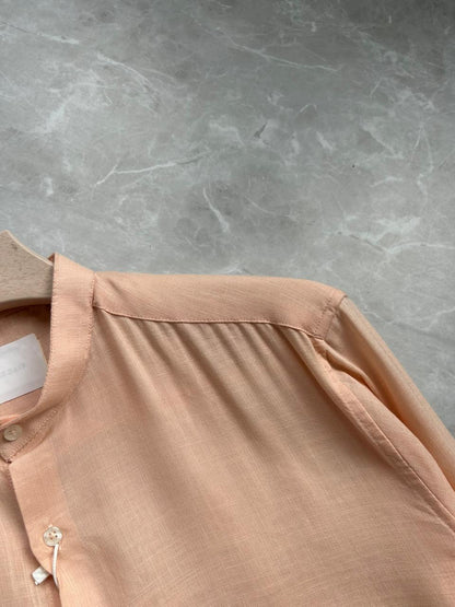 ORANGE LINEN MANDRIAN COLLAR SHIRT