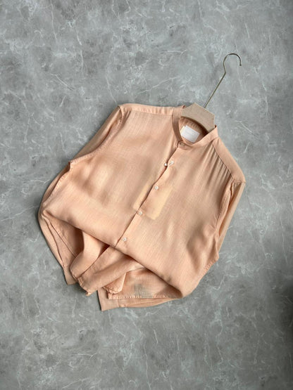ORANGE LINEN MANDRIAN COLLAR SHIRT