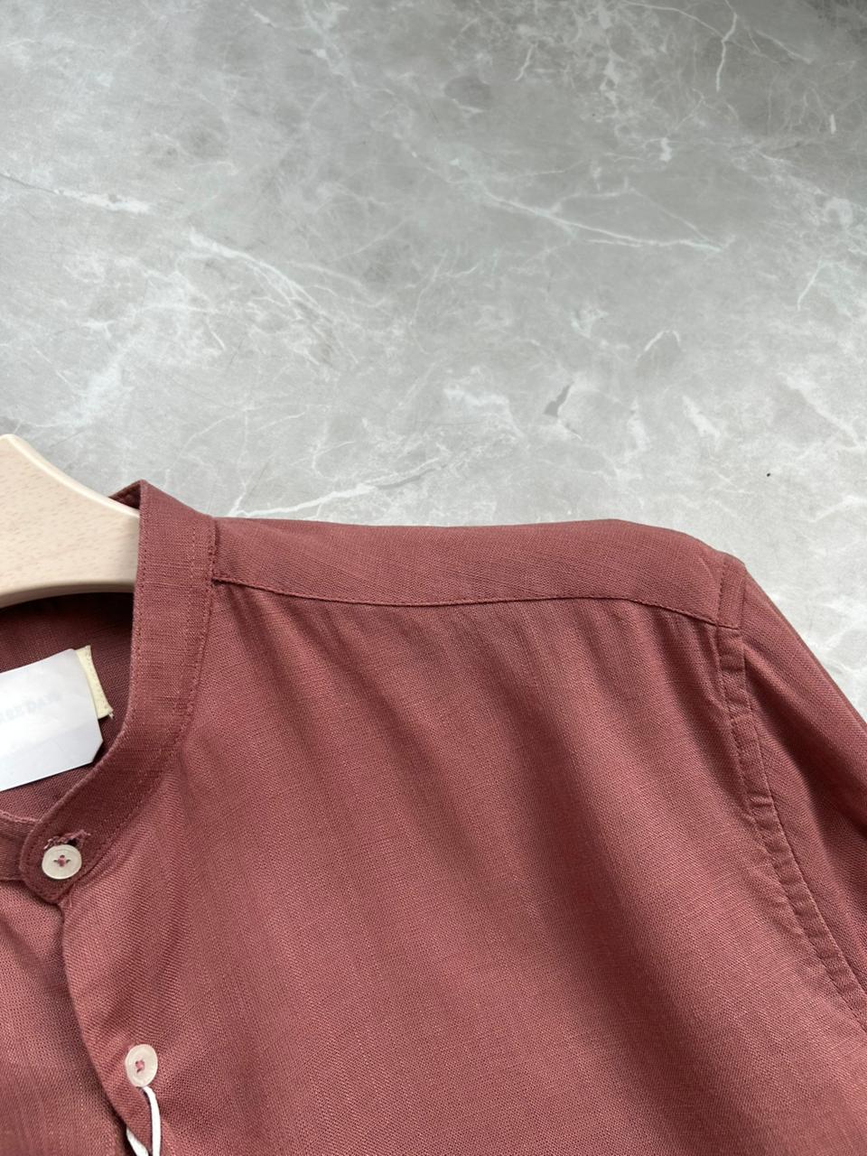TERRACOTTA LINEN MANDRIAN COLLAR SHIRT