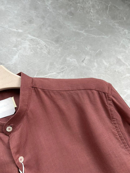 TERRACOTTA LINEN MANDRIAN COLLAR SHIRT
