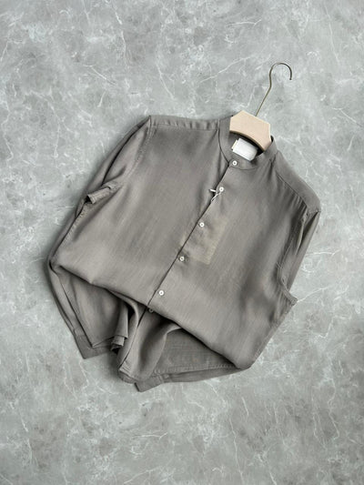 GRAY LINEN MADRIAN COLLAR SHIRT