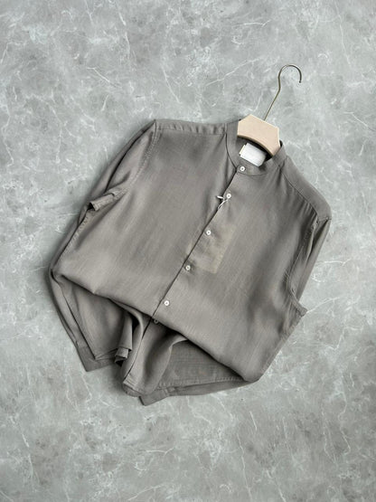 GRAY LINEN MADRIAN COLLAR SHIRT