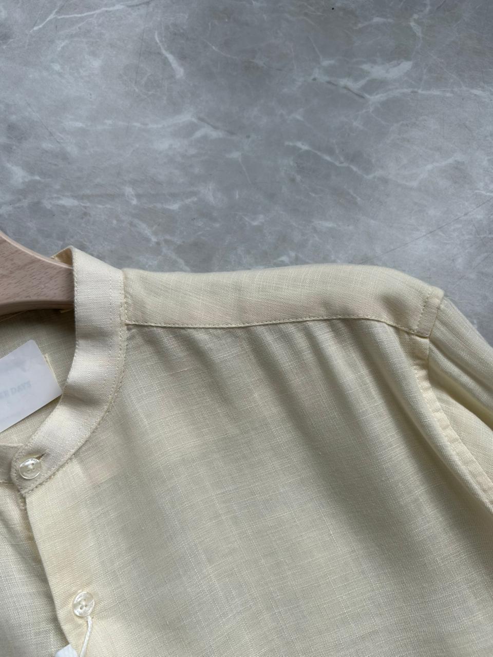 LEMON YELLOW LINEN MANDRIAN COLLAR SHIRT