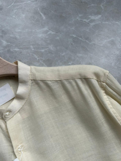 LEMON YELLOW LINEN MANDRIAN COLLAR SHIRT
