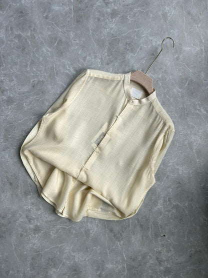 LEMON YELLOW LINEN MANDRIAN COLLAR SHIRT
