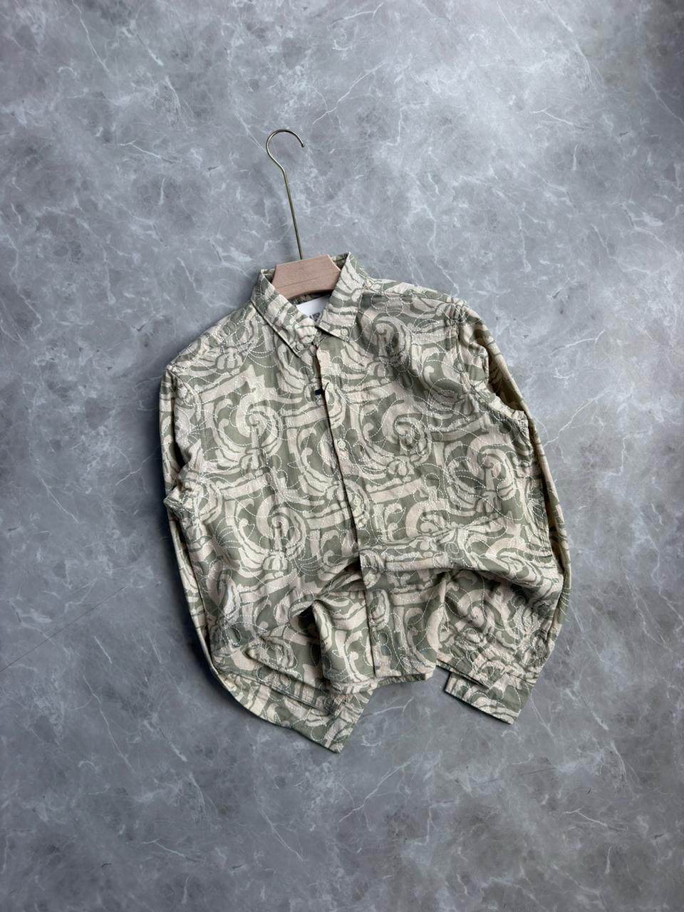 LIGHT GREEN LINEN EMBROIDERY SHIRT