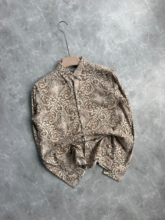 SANDAL LINEN PRINTED EMBROIDERY SHIRT