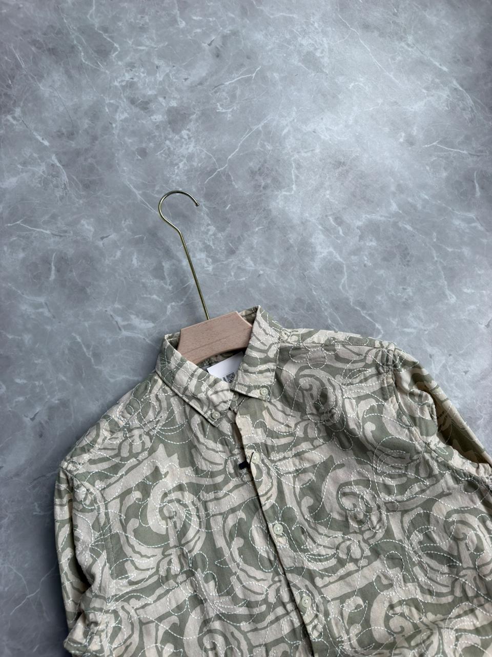 LIGHT GREEN LINEN EMBROIDERY SHIRT