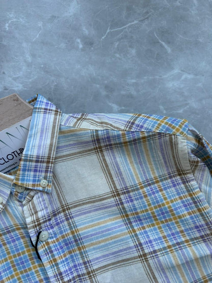 BLUE LINEN FLANEL CHECKED SHIRT