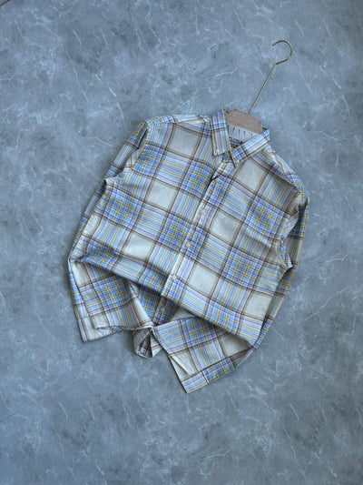 BLUE LINEN FLANEL CHECKED SHIRT