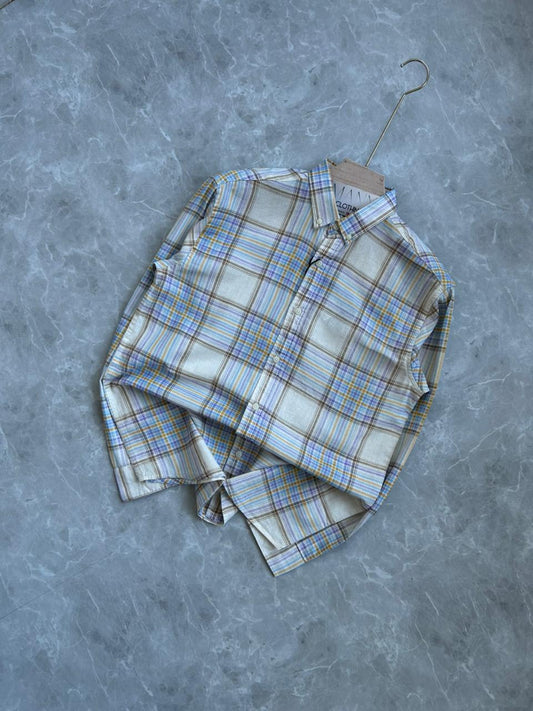 BLUE LINEN FLANEL CHECKED SHIRT