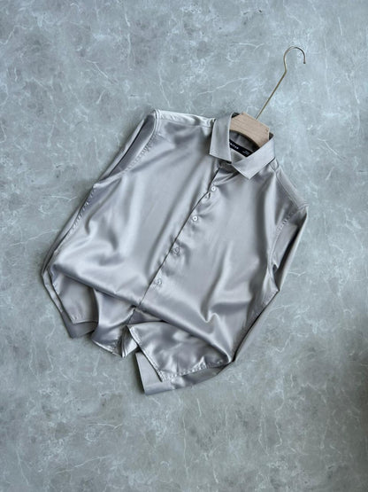 LIGHT GRAY SATIN SHIRT