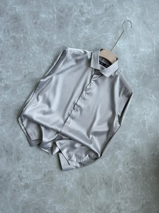 LIGHT GRAY SATIN SHIRT