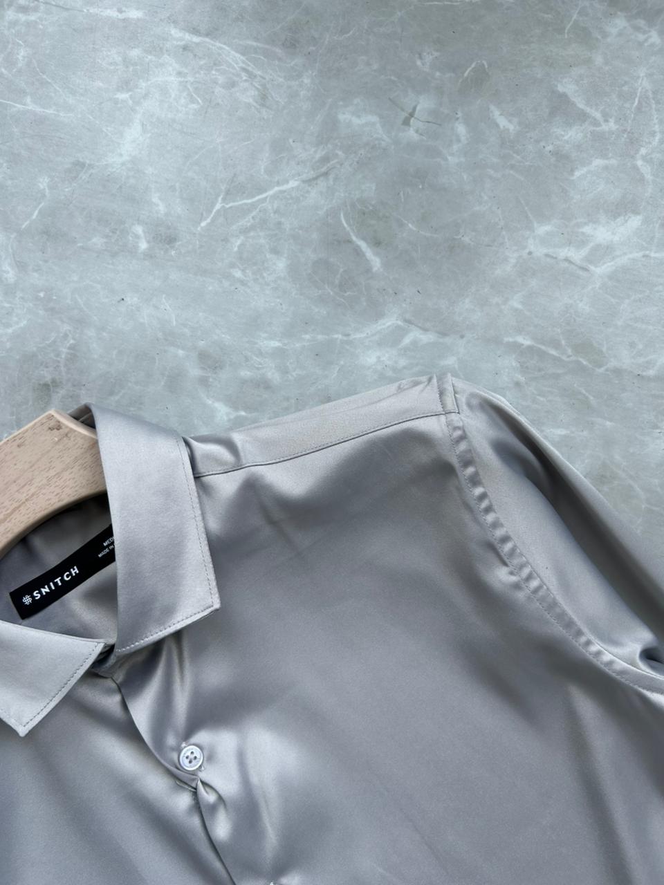 LIGHT GRAY SATIN SHIRT