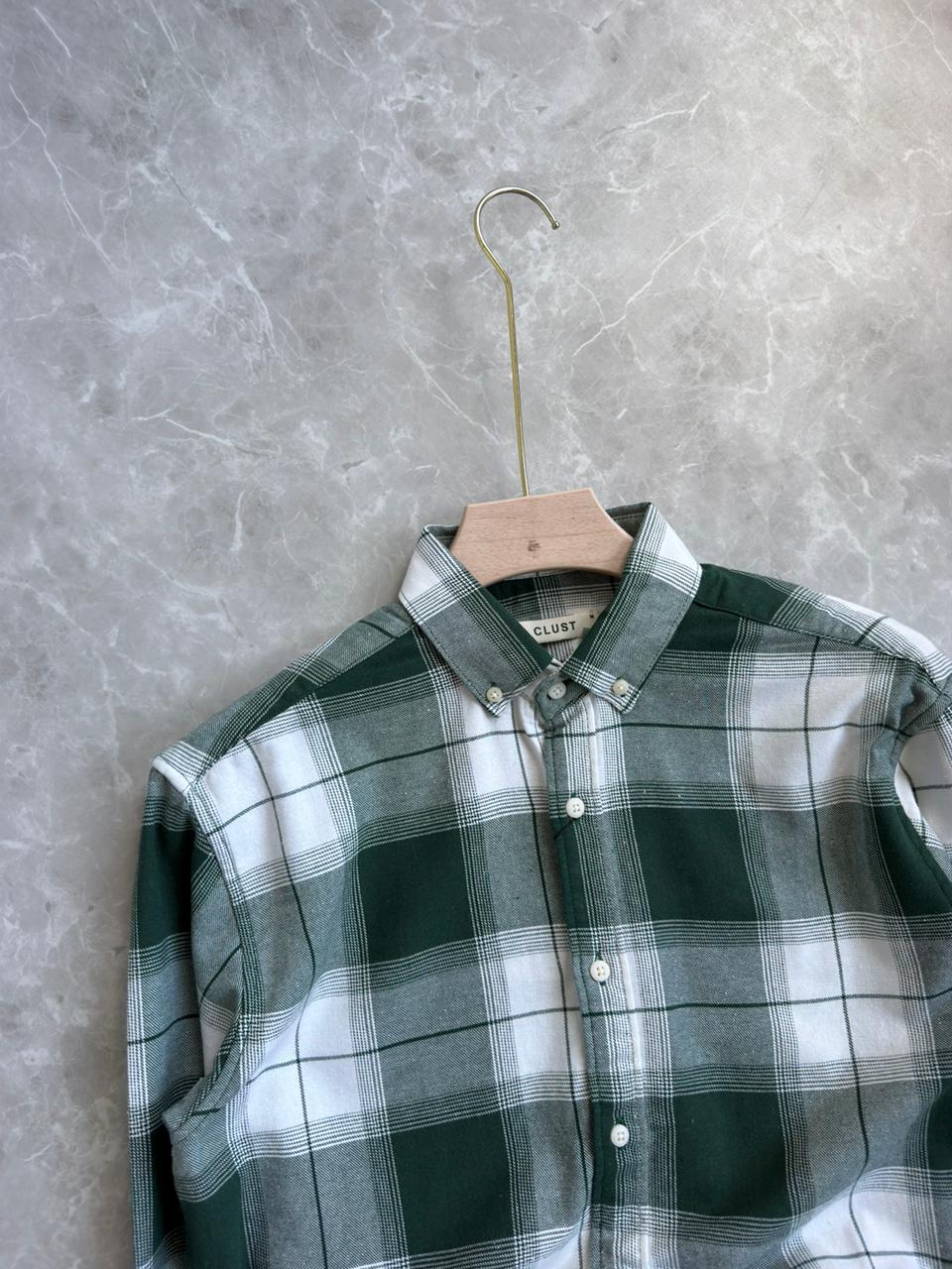 GREEN BRUSH COTTON FLANNEL CHECKED SHIRT