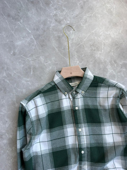 GREEN BRUSH COTTON FLANNEL CHECKED SHIRT