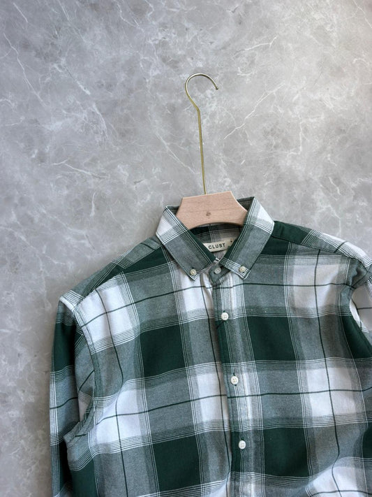 GREEN BRUSH COTTON FLANNEL CHECKED SHIRT