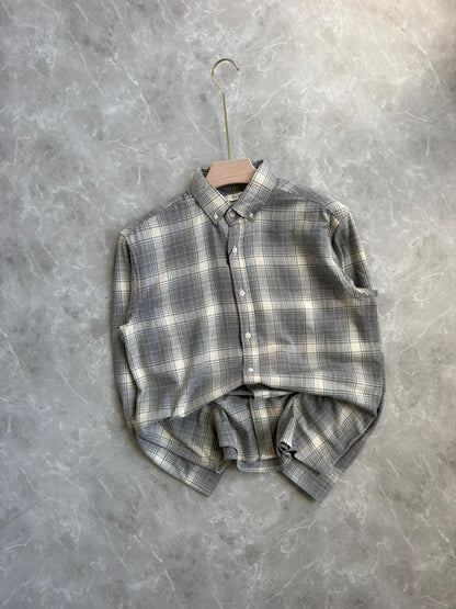 LIGHT GRAY BRUSH COTTON FLANNEL CHECKED SHIRT
