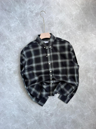 DARK GRAY BRUSH COTTON FLANNEL CHECKED SHIRT