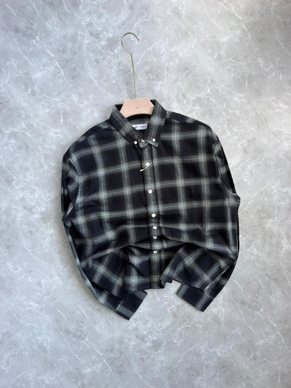 DARK GRAY BRUSH COTTON FLANNEL CHECKED SHIRT