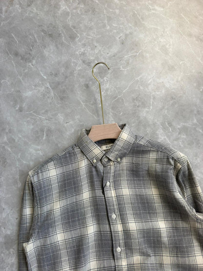 LIGHT GRAY BRUSH COTTON FLANNEL CHECKED SHIRT