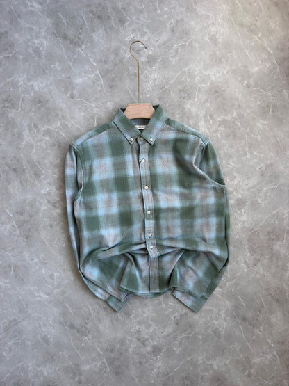 LIGHT GREEN BRUSH COTTON FLANNEL CHECKED SHIRT
