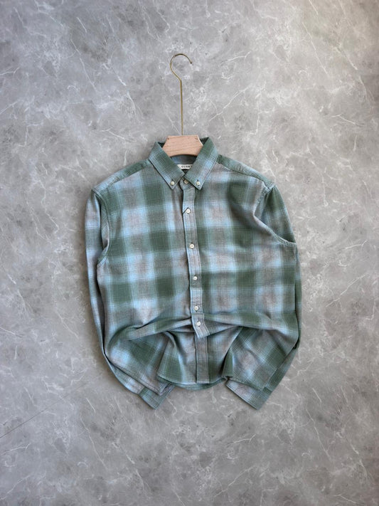 LIGHT GREEN BRUSH COTTON FLANNEL CHECKED SHIRT