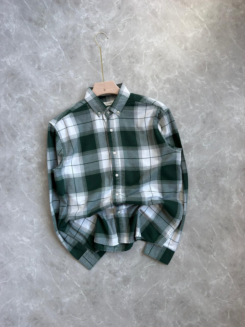 GREEN BRUSH COTTON FLANNEL CHECKED SHIRT