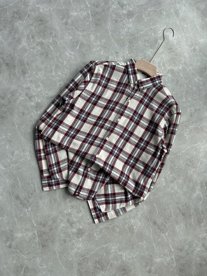 MEROON LINEN FLANNEL CHECKED SHIRT