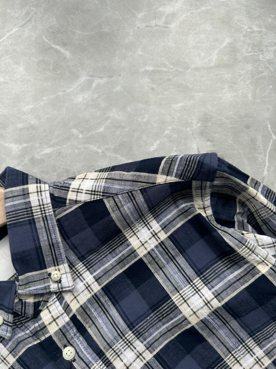 BLUE LINEN FLANNEL CHECKED SHIRT