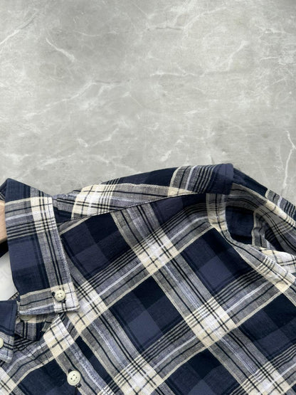 BLUE LINEN FLANNEL CHECKED SHIRT