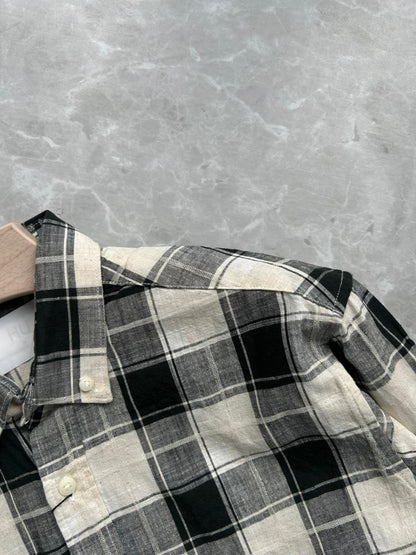 GREEN LINEN FLANNEL CHECKED SHIRT